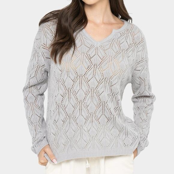 Peace Love World Sweaters - Peace Love World Boheme Open Stitch Novelty Sweater L Minimalist Loungewear Cozy